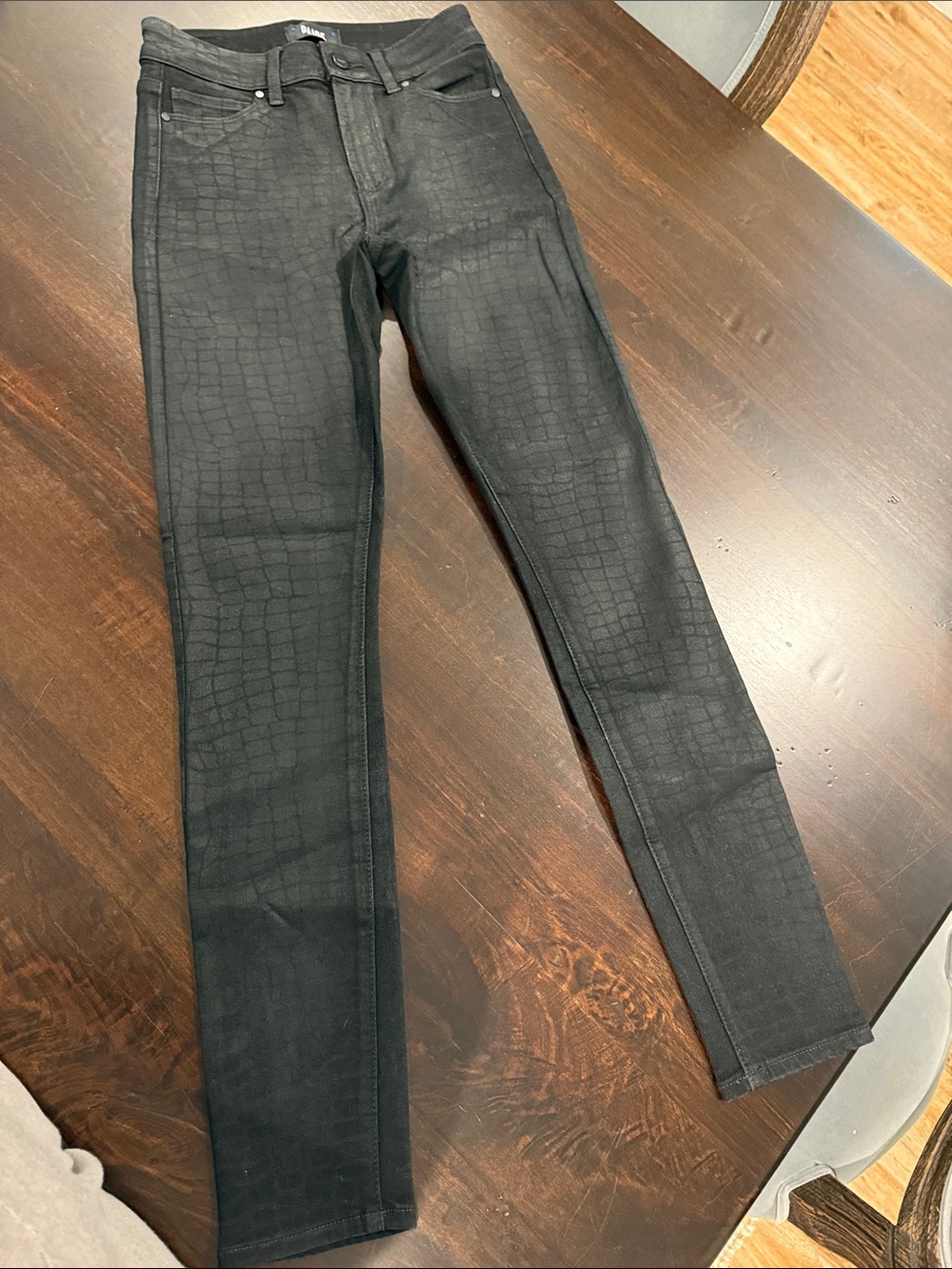 PAIGE Black Croc-Embossed Skinny Jeans